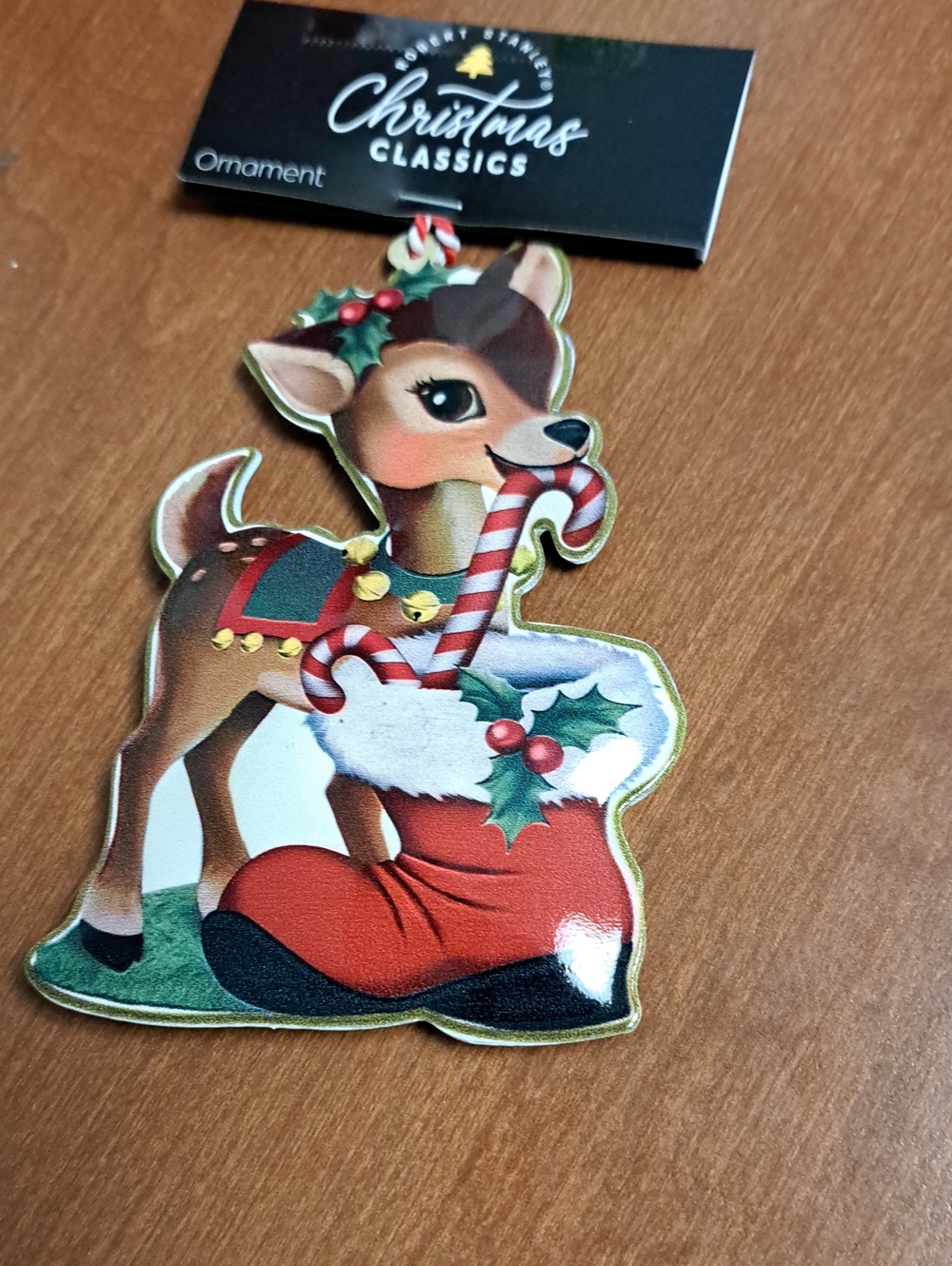 Red Reindeer & Stocking Ornament Metal